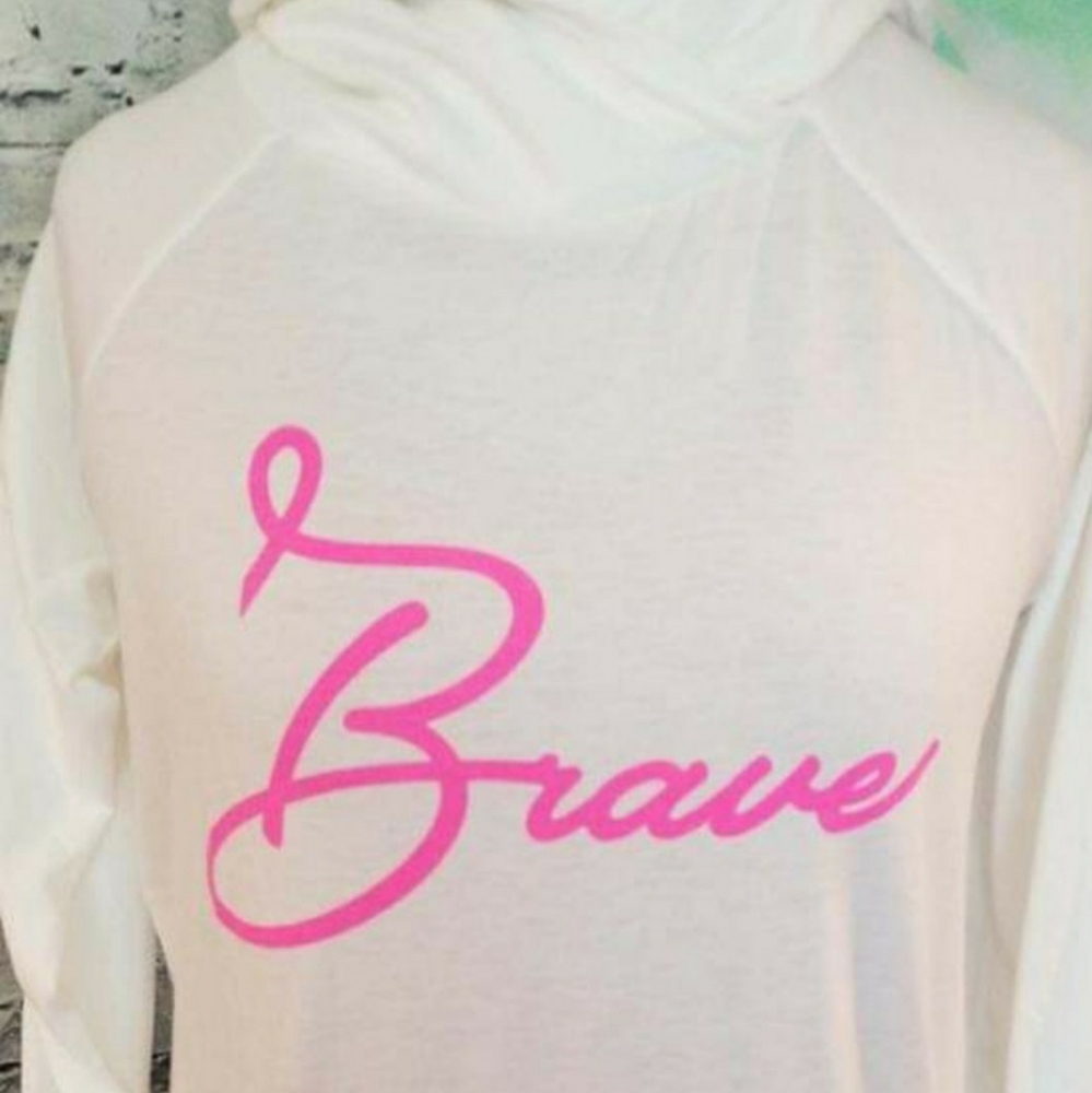 Lularoe M Amber Hoodie Breast Cancer Awareness Brave Pink White NWT